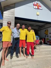 Richard Wright with the RNLI lifeguards who saved him